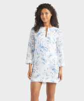Women Cotton and Silk Kaftan Medusa and Shells White front worn view