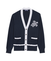 Turtle Jacquard Bicolor Cardigan aus Baumwolle für Herren Marineblau Vorderansicht