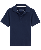 Boys Changing Cotton Pique Polo Shirt Solid Navy front view