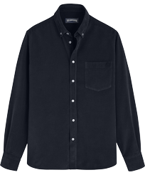 Men Corduroy Shirt Solid Navy front view