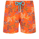 Men Swim Shorts Embroidered Water Colour Turtles - Limited Edition Guava front view
