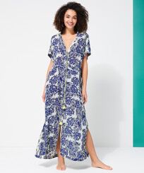 Women Maxi Dress Hidden Fishes - Vilebrequin x Poupette St Barth Purple blue front worn view