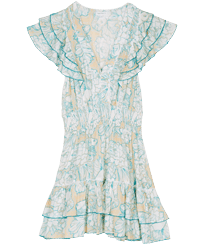 Women Mini Dress Hidden Fishes - Vilebrequin x Poupette St Barth White front view