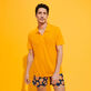 Men Linen Jersey Polo Shirt Solid Carrot front worn view