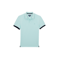 Men Cotton Pique Polo Shirt Solid Pacific 正面图