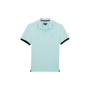 Men Cotton Pique Polo Shirt Solid Pacific 正面图