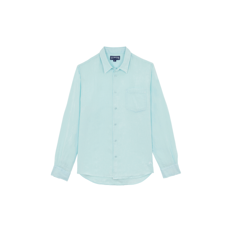 Vilebrequin Men Linen Shirt Natural Dye - Caroubis - Blue - Size XL