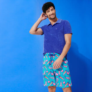 Men Long Ultra-light and packable Swim Shorts Crevettes et Poissons Curacao details view 1