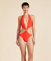 Maillot de bain une pièce trikini femme Jacquard Vichy Coquelicot vue portée de face