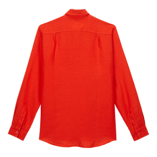Men Linen Shirt Solid Poppy red 后视图