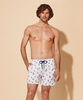Men Swim Trunks Embroidered Cocorico ! - Limited Edition White front worn view