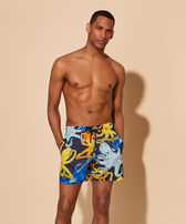 Men Swim Trunks Ultra-light and Packable Poulpes Aquarelle Navy front worn view