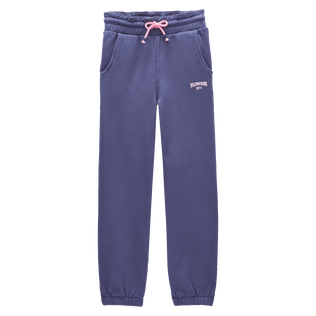 Pantalon jogging en coton fille uni Bleu marine vue de face