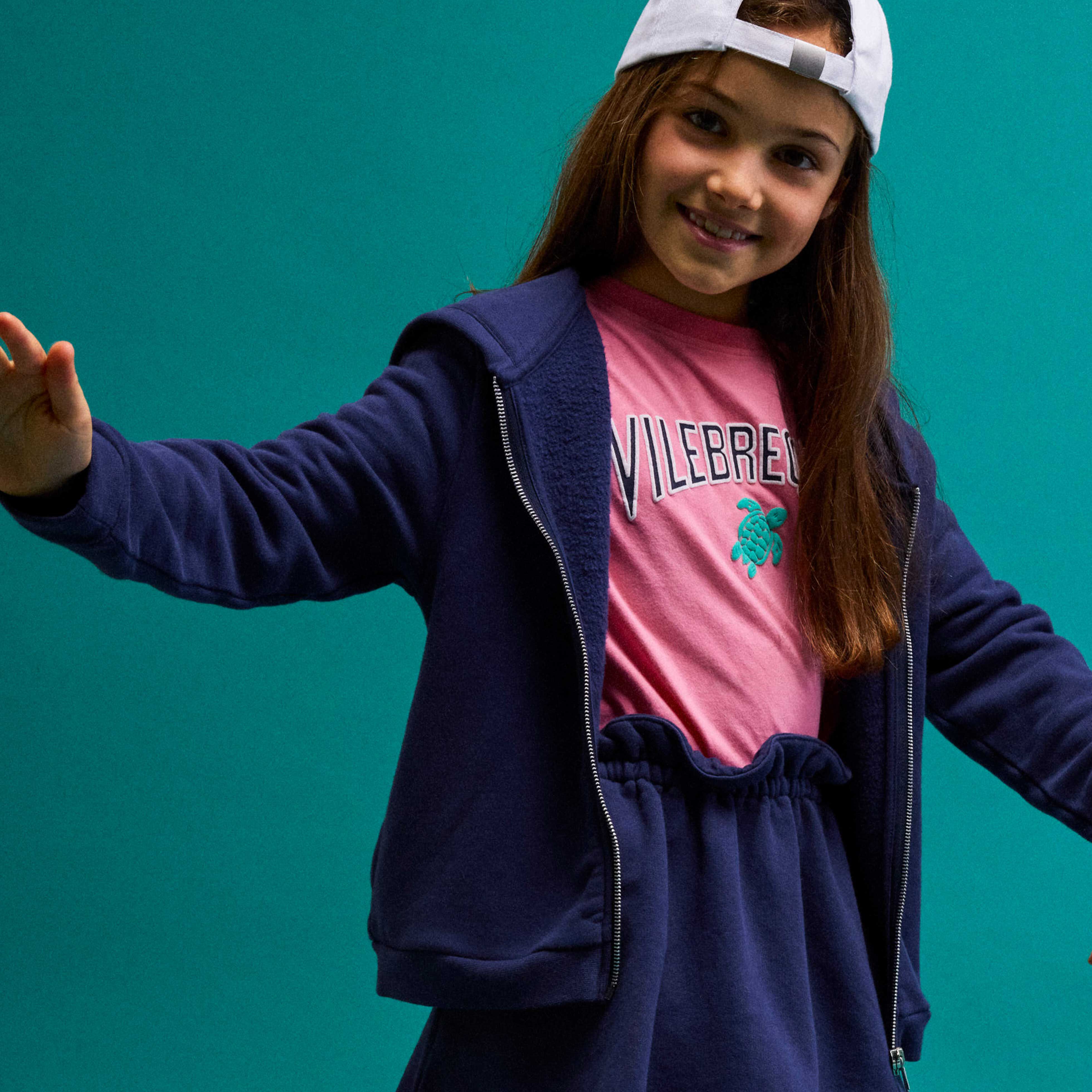 Felpa bambina con zip frontale e ricamo Tortue applicato sul retro