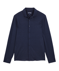 Einfarbiges Hemd aus Jersey-Tencel für Herren Marineblau Vorderansicht