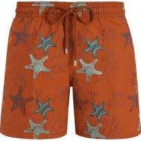 Men Swim Shorts Embroidered Glowed Stars - Limited Edition Caramel front view