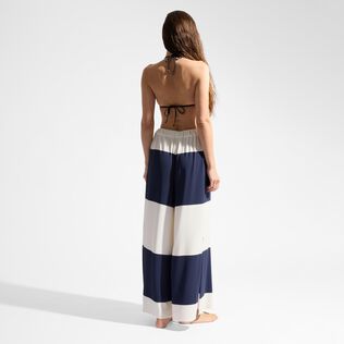 Women Viscose Jersey Striped Beachjama Bottom Navy back worn view
