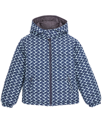 Boys Reversible Hooded Jacket Net Sharks Navy front view
