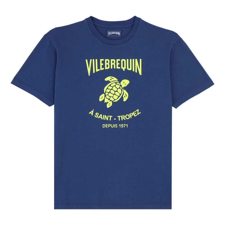 Men Cotton T-shirt Printed Turtle Logo - Tee Shirt - Portisol - Blue - Size XXXL - Vilebrequin