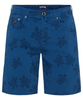 Bermuda en coton 5 poches homme Ronde des Tortues en résine Bleu batik vue de face