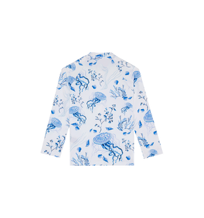 Girls Zipped Long Sleeves Rashguard Medusa and Shells White 后视图