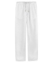 Men Linen Pants Solid White front view