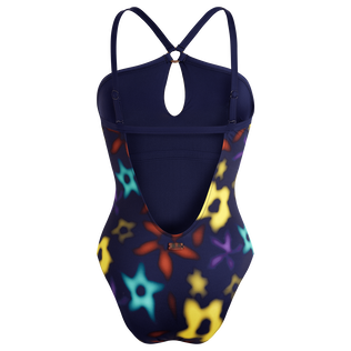 女士 Blurred 钥匙孔连体泳衣 Navy 后视图