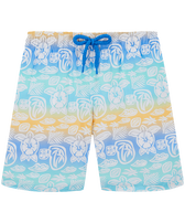 Boys Ultra-Light and Packable Swim Shorts Tahiti Turtles White front view