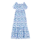 Robe longue en coton col bardot femme Flash Flowers Purple blue vue de dos