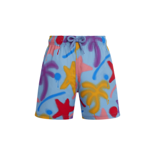 Boys Stretch Swim Shorts Spray Paint - VBQ x Palm Angels Blue smoke 正面图