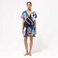 Women Cotton Voile Maxi Dress Envoûtement - Vilebrequin x Deux Femmes Noires Purple blue front worn view