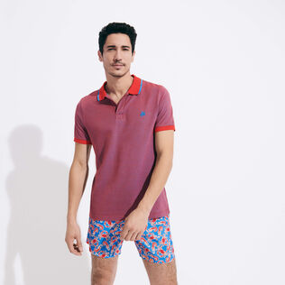 Men Cotton Changing Color Pique Polo Shirt Earthenware 正面穿戴视图