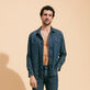 Micro Turtles Corrosion Printed Denim Men Jacket Dark denim w1 front worn view