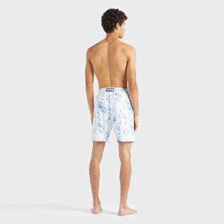 Men Long Stretch Swim Shorts Medusa and Shells White back worn view