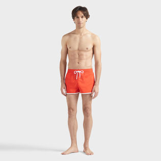 Men Short Ultra-light Swim Shorts VBQ line Poppy red front worn view