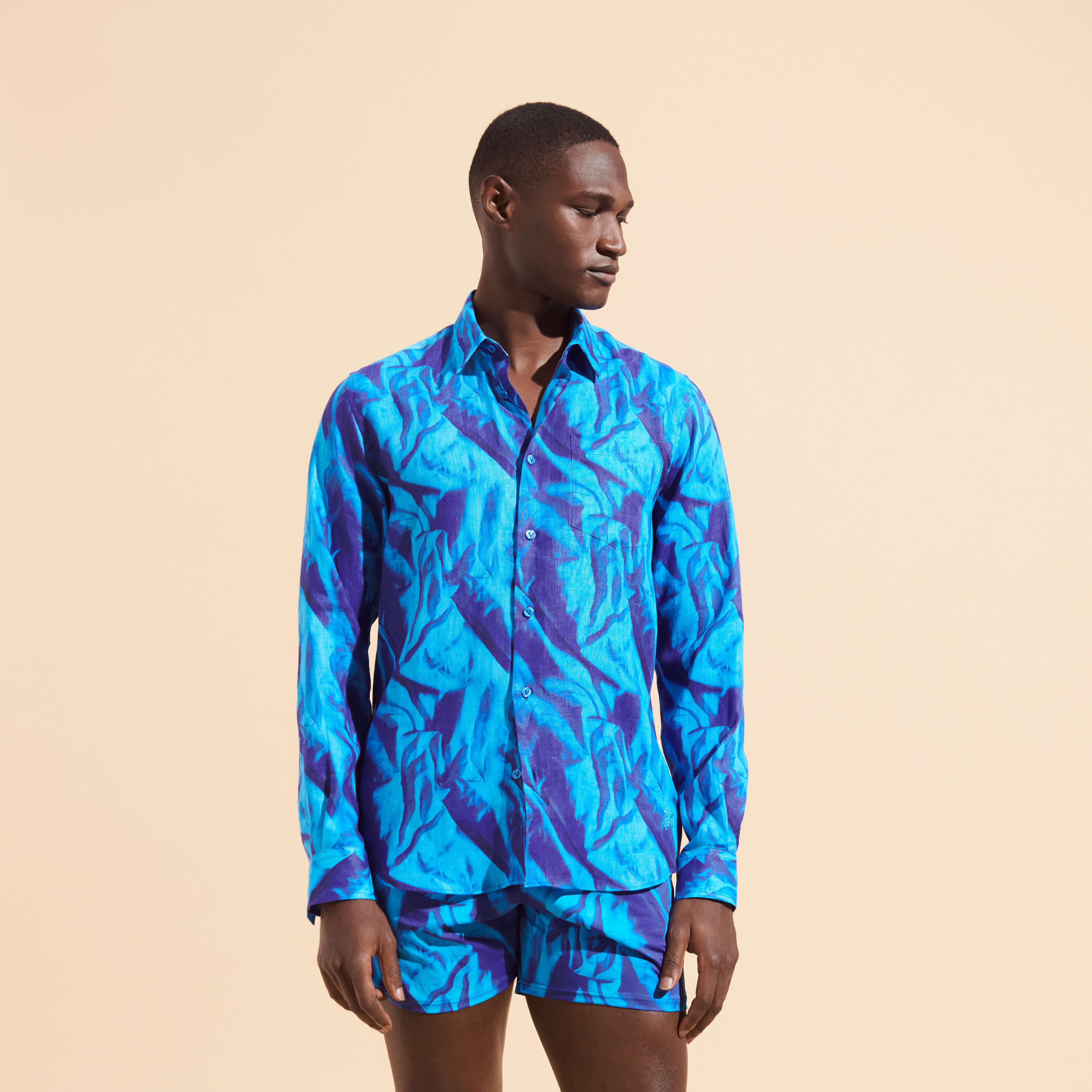 Camisa azul lino sales