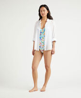 Camicia leggera in voile di cotone tinta unita Bianco vista frontale indossata