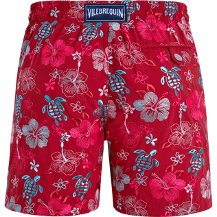 Men Swim Shorts Embroidered Tropical Turtles - Limited Edition Brick 后视图
