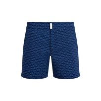 Men Flatbelt Swim trunks Fish Net Navy front view