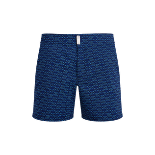 Men Flatbelt Swim trunks Fish Net Navy front view