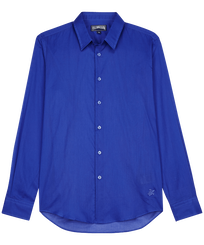 Camicia unisex leggera in voile di cotone tinta unita Purple blue vista frontale