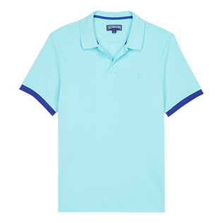 Polo en piqué de algodón de color liso para hombre Lazulii blue vista frontal