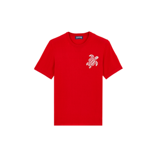 Jacquard Turtle T-Shirt aus Seide Baumwolle für Herren Mohnrot Vorderansicht