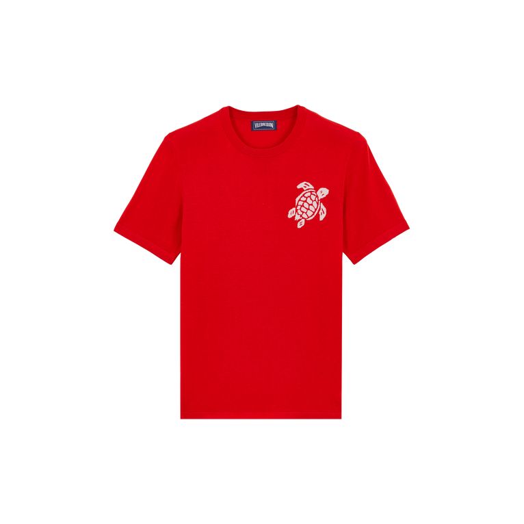 Vilebrequin Men Cotton T-shirt Jacquard Turtle - Cristau - Red - Size M