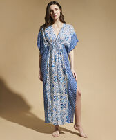 Caftan long femme Iris Lace- Vilebrequin x Poupette St Barth Azur vue portée de face