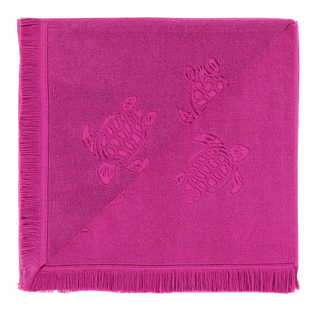 Toalla de playa en algodón orgánico Turtles Jacquard Morado vista trasera