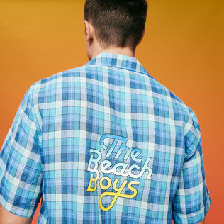 Chemise Bowling homme Checks - Vilebrequin x The Beach Boys Bleu marine vue de détail 1