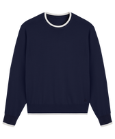 Pullover en laine mérinos cachemire soie ras-du-cou homme Bleu marine vue de face