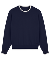 Men Merino Wool Cashmere Silk Crewneck Sweater Marineblau Vorderansicht
