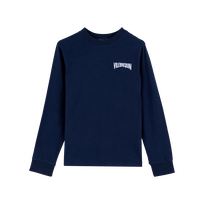 Camiseta en algodón orgánico con estampado Requins en la espalda para niño Azul marino vista frontal